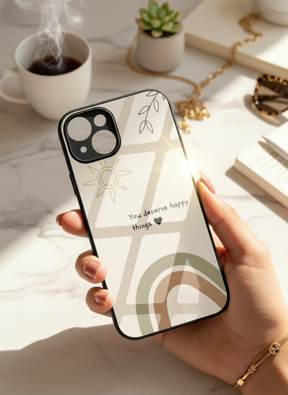 Happy Things Premium Glass Back Cover For iPhone 11-17 Models