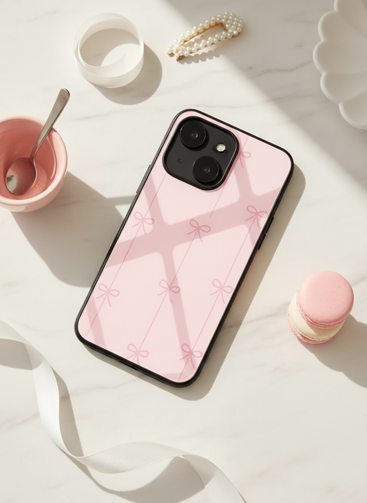 Bows Stripes Premium Glass Back Cover For iPhone 11-17 Models