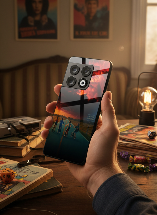 STRANGER THINGS- The Four Riders Premium Glass Back Cover For One Plus 13, 12, 11, 10, Nord Series