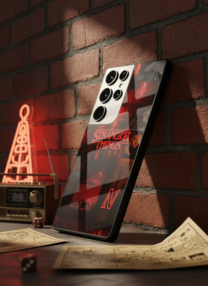 STRANGER THINGS- Red Realm Edit Premium Glass Back Cover For Galaxy S, A, M & F Series