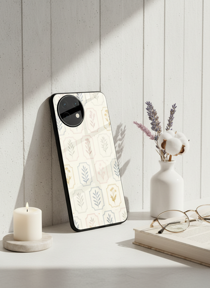 Floral Checks Premium Glass Back Cover For One Plus 13, 12, 11, 10, Nord Series