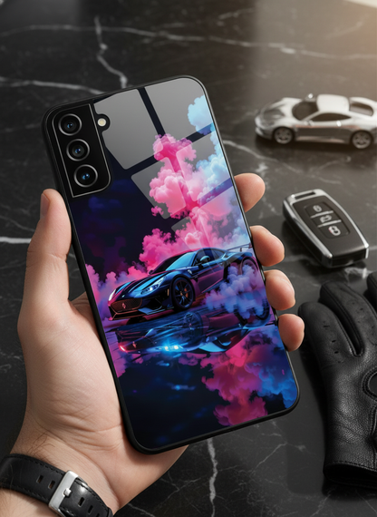 Smoke Racer Premium Glass Back Cover For Galaxy S, A, M & F Series
