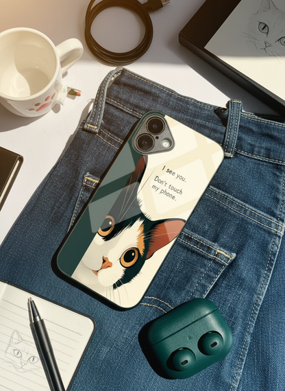 Sassy Cat Premium Glass Back Cover For iPhone 11-17 Models