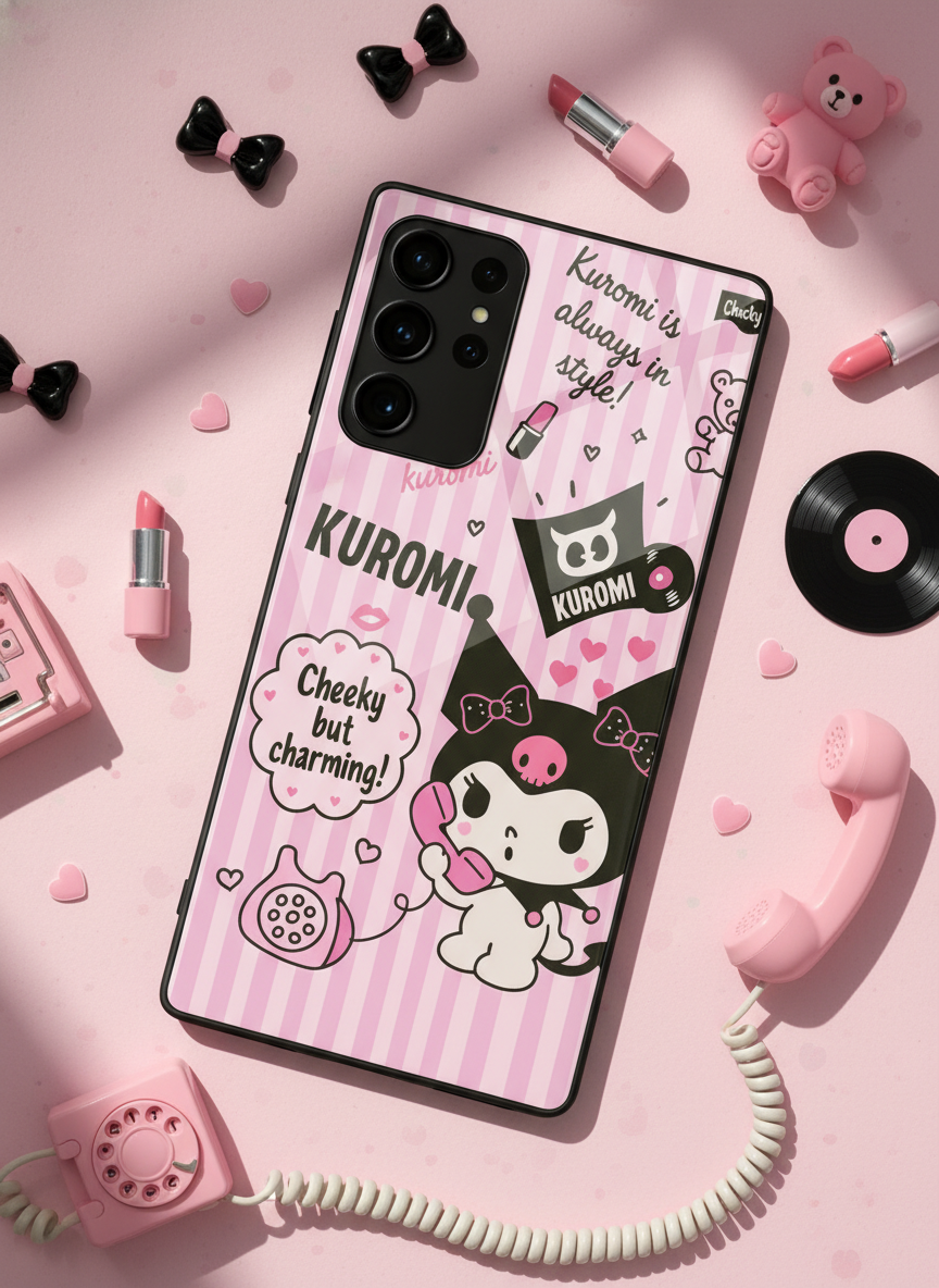 Kuromi Cat Premium Glass Back Cover For Galaxy S, A, M & F Series
