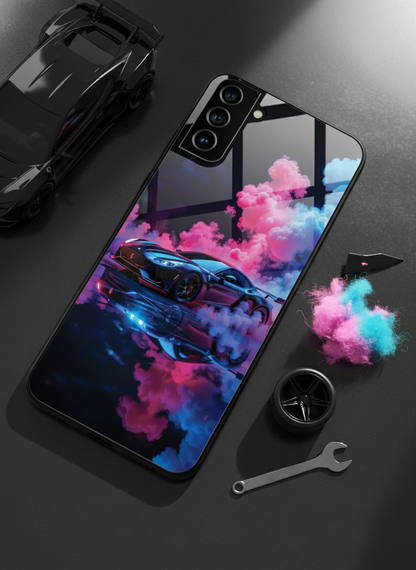 Smoke Racer Premium Glass Back Cover For Galaxy S, A, M & F Series