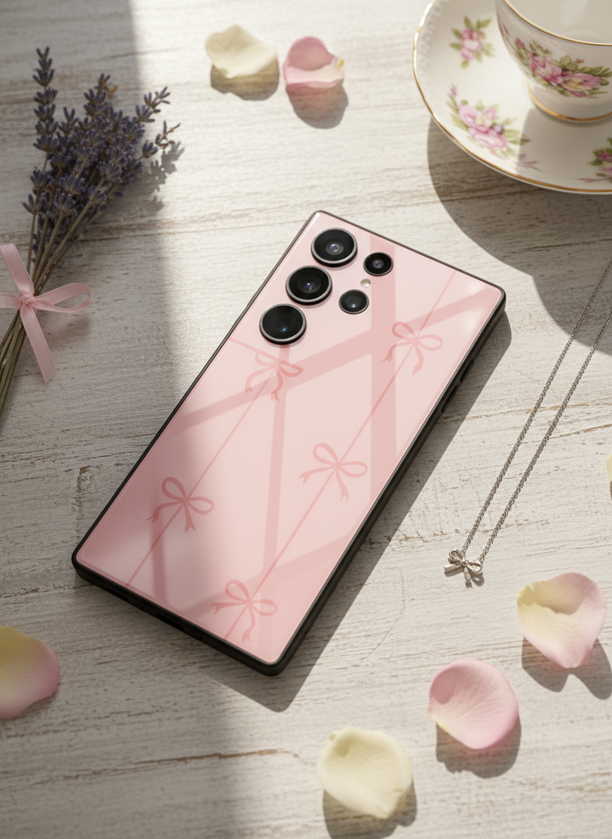 Bows Stripes Premium Glass Back Cover For Galaxy S, A, M & F Series