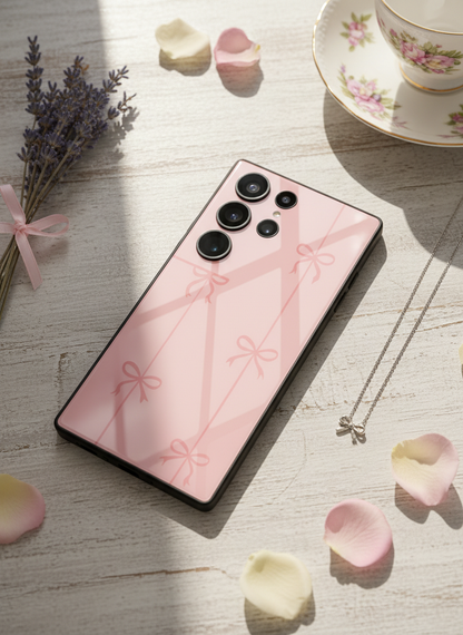 Bows Stripes Premium Glass Back Cover For Galaxy S, A, M & F Series