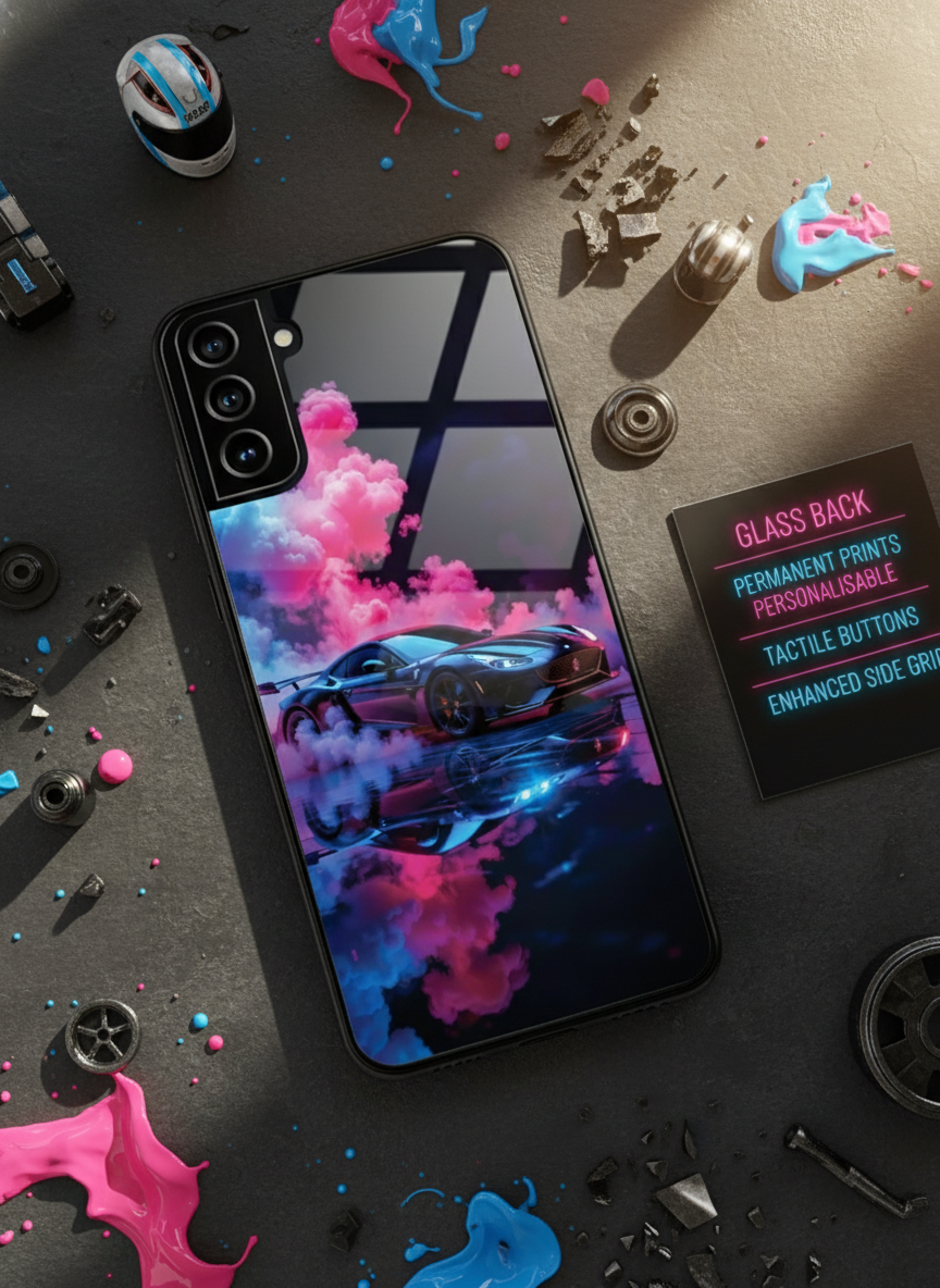 Smoke Racer Premium Glass Back Cover For Galaxy S, A, M & F Series