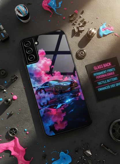 Smoke Racer Premium Glass Back Cover For Galaxy S, A, M & F Series