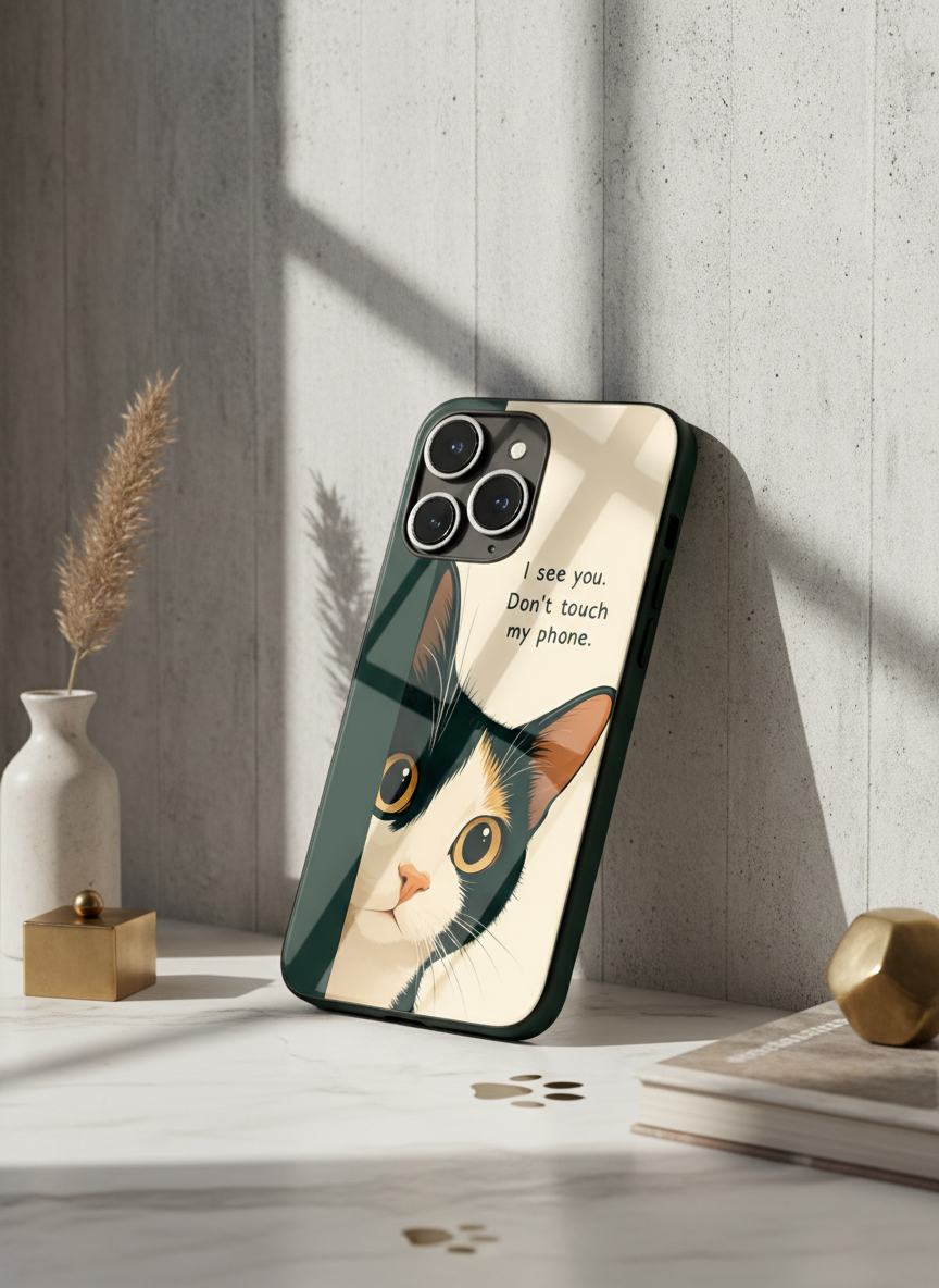 Sassy Cat Premium Glass Back Cover For iPhone 11-17 Models