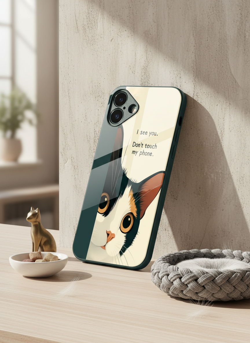 Sassy Cat Premium Glass Back Cover For iPhone 11-17 Models