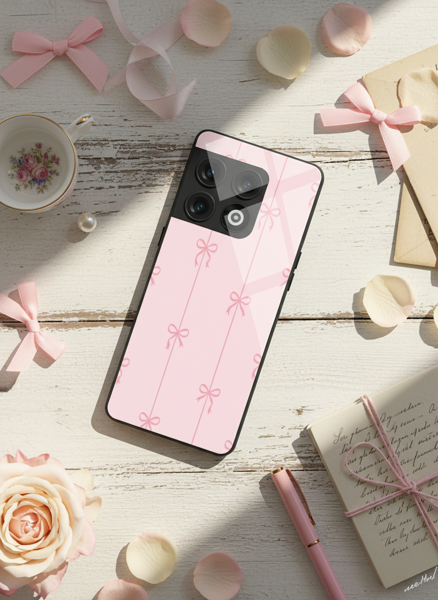Bows Stripes Premium Glass Back Cover For One Plus 13, 12, 11, 10, Nord Series