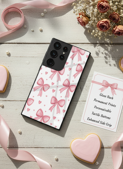 Bow Bliss Premium Glass Back Cover For Galaxy S, A, M & F Series