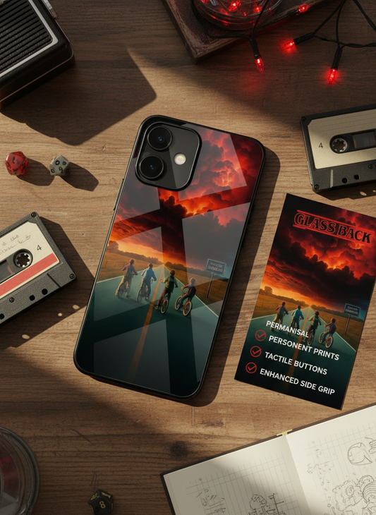 STRANGER THINGS- The Four Riders Premium Glass Back Cover For iPhone 11-17 Models