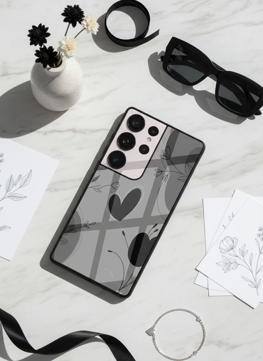 Muted Heart Premium Glass Back Cover For Galaxy S, A, M & F Series
