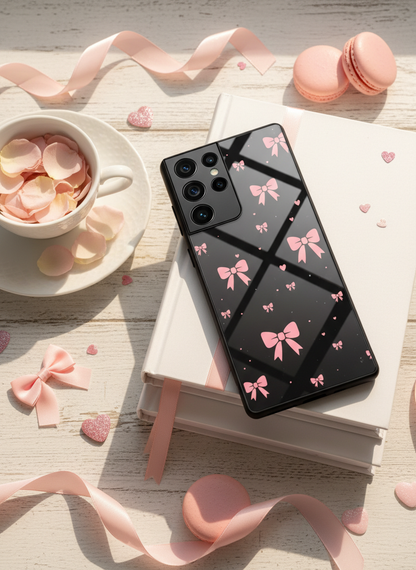 Dark Aesthetic Bows Premium Glass Back Cover For Galaxy S, A, M & F Series