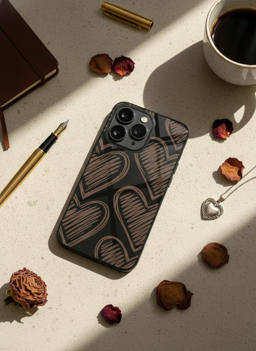 Heartlines Premium Glass Back Cover For iPhone 11-17 Models