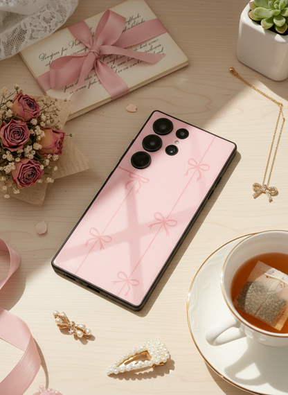 Bows Stripes Premium Glass Back Cover For Galaxy S, A, M & F Series