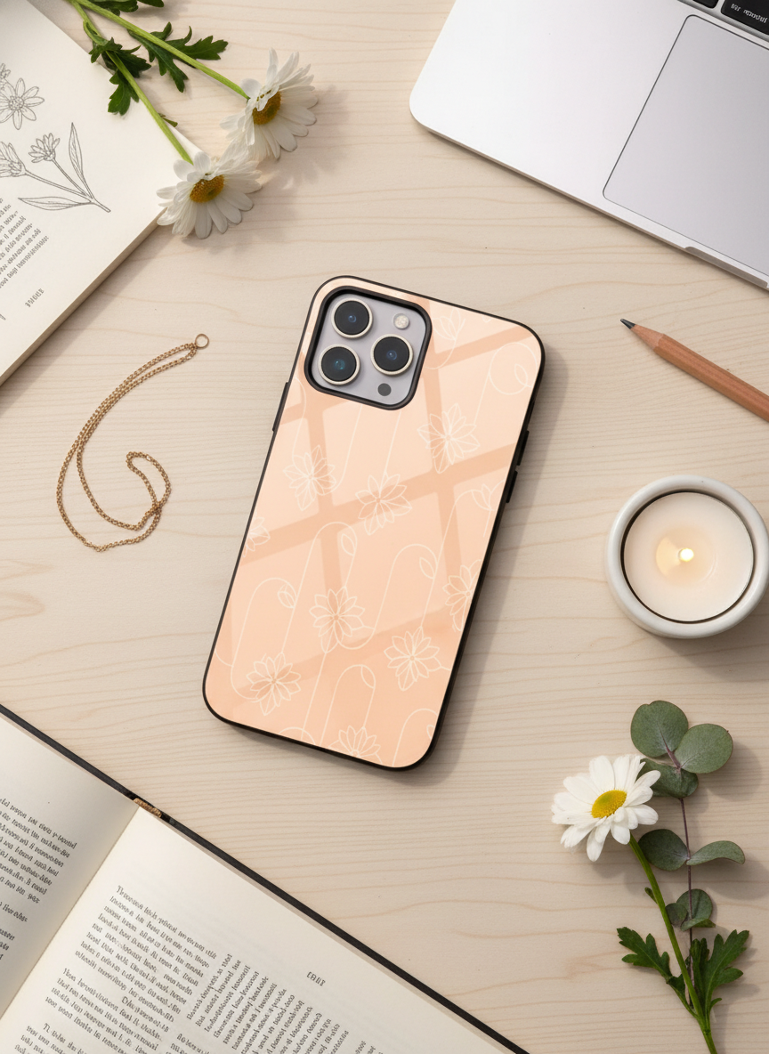 Floral Minimal Line Pattern Premium Glass Back Cover For iPhone 11-17 Models