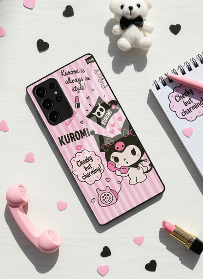 Kuromi Cat Premium Glass Back Cover For Galaxy S, A, M & F Series