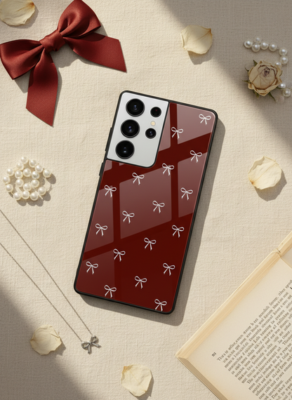 Red Bow Beaut Premium Glass Back Cover For Galaxy S, A, M & F Series