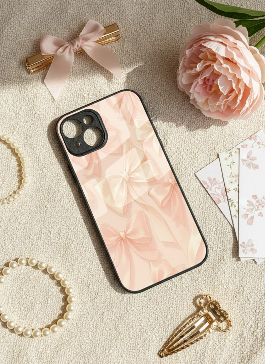 Silky Bows Sketch Premium Glass Back Cover For iPhone 11-17 Models