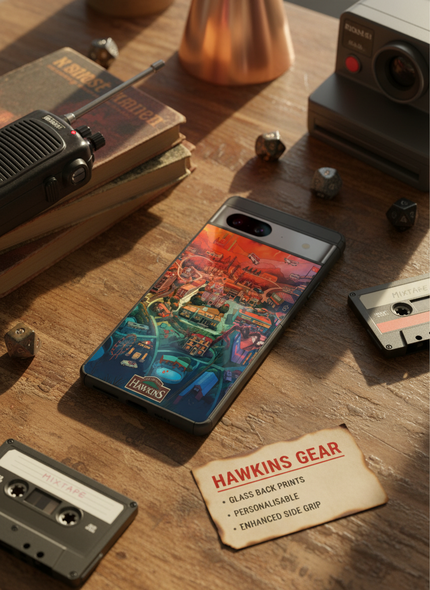 STRANGER THINGS- Hawkins Cinematic Map Premium Glass Back Cover For Google Pixel 7,8,9,10 Series