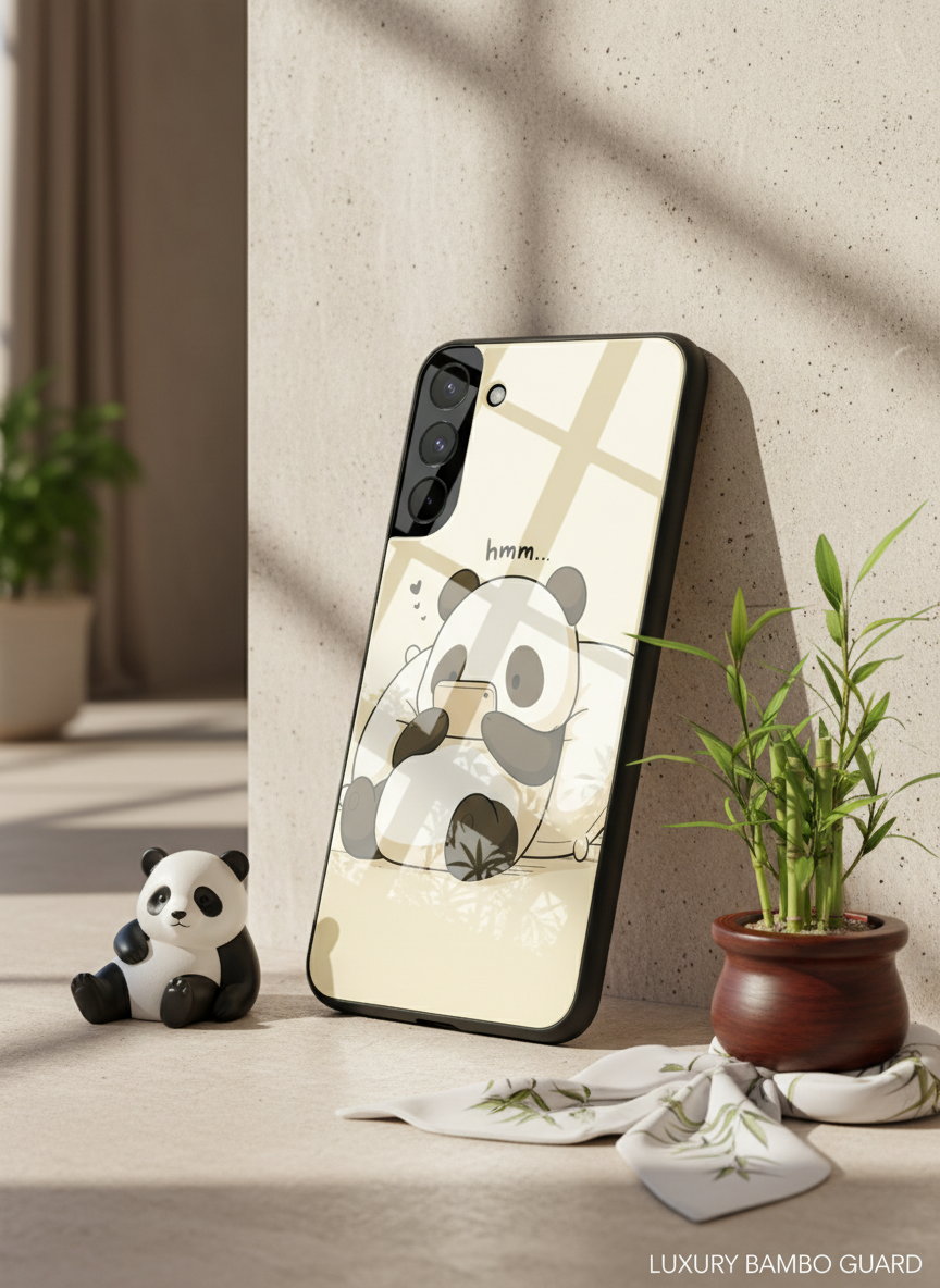 Hmm Panda Premium Glass Back Cover For Galaxy S, A, M & F Series
