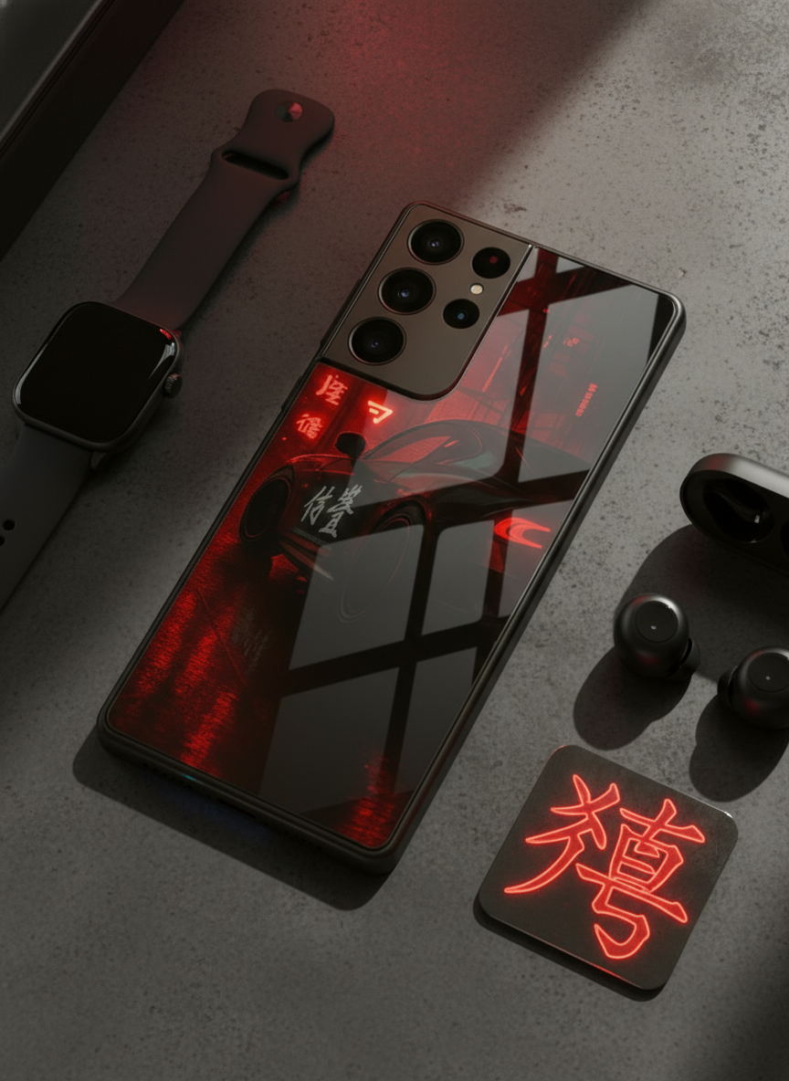 Aesthetic Car Focus Premium Glass Back Cover For Galaxy S, A, M & F Series