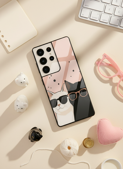 Cool Cats Premium Glass Back Cover For Galaxy S, A, M & F Series