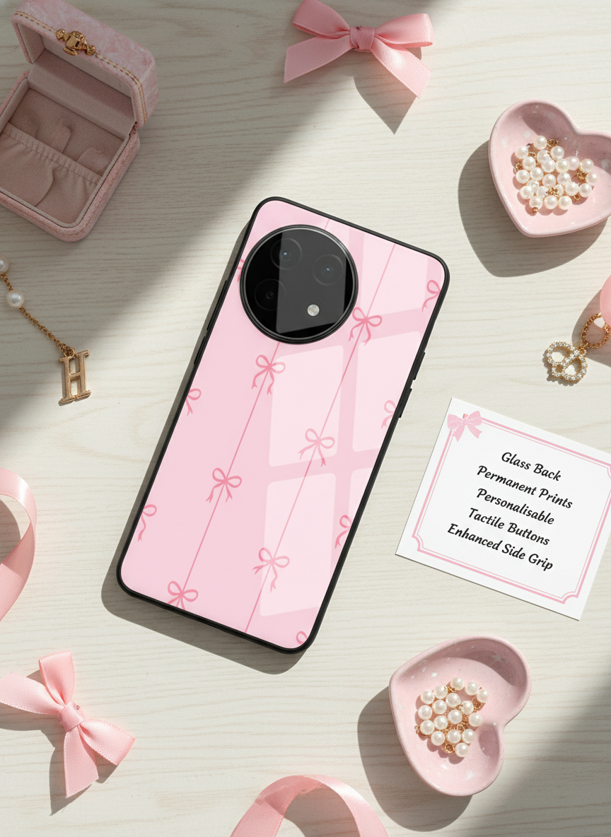 Bows Stripes Premium Glass Back Cover For One Plus 13, 12, 11, 10, Nord Series