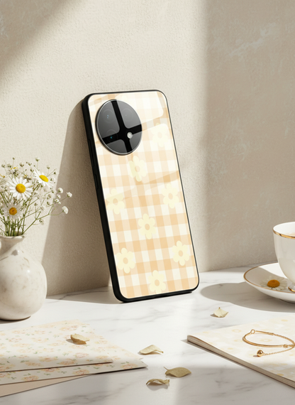 Nude Floral Checks Glass Back Cover For One Plus 13, 12, 11, 10, Nord Series