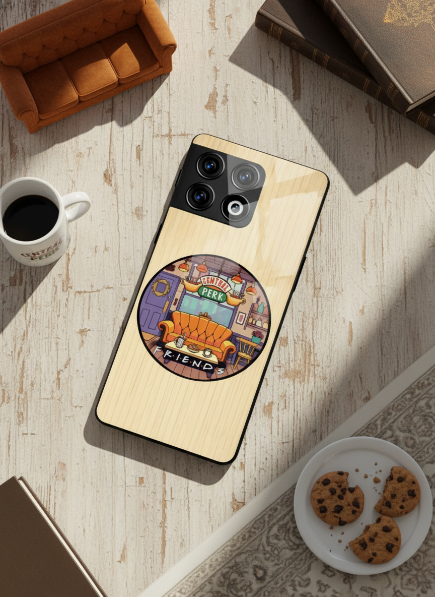 FRIENDS Coffee & Couch Premium Glass Back Cover For One Plus 13, 12, 11, 10, Nord Series