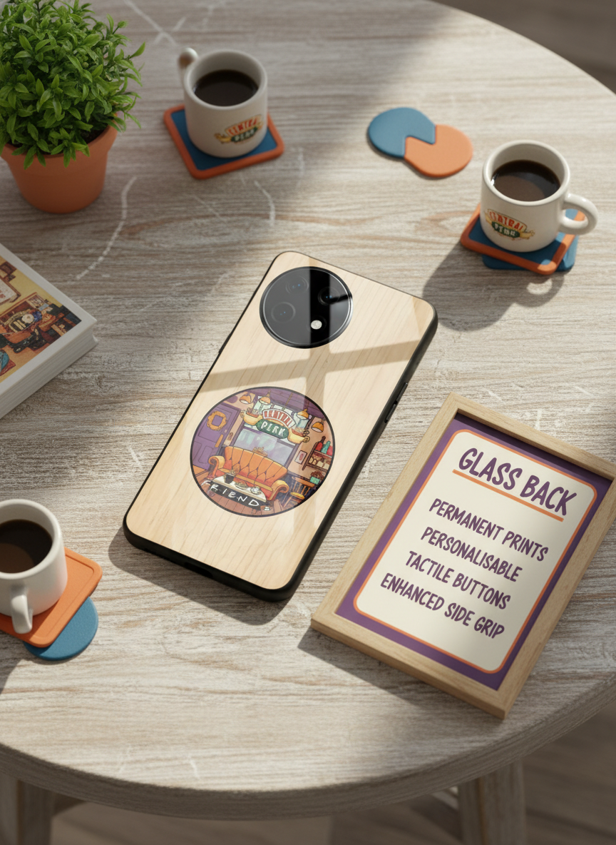 FRIENDS Coffee & Couch Premium Glass Back Cover For One Plus 13, 12, 11, 10, Nord Series