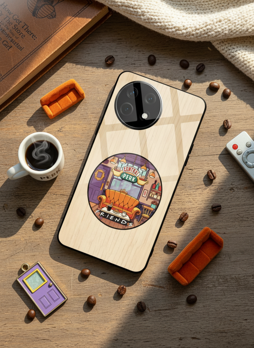 FRIENDS Coffee & Couch Premium Glass Back Cover For One Plus 13, 12, 11, 10, Nord Series