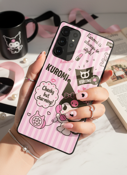 Kuromi Cat Premium Glass Back Cover For Galaxy S, A, M & F Series
