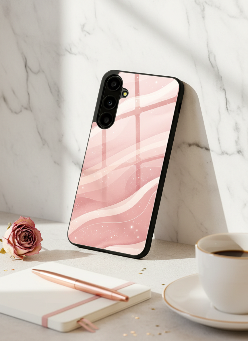 Rose Wave Premium Glass Back Cover For Galaxy S, A, M & F Series