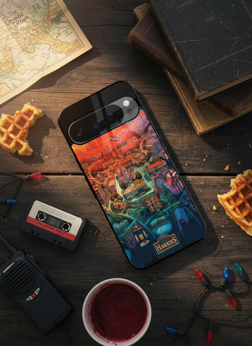 STRANGER THINGS- Hawkins Cinematic Map Premium Glass Back Cover For Google Pixel 7,8,9,10 Series