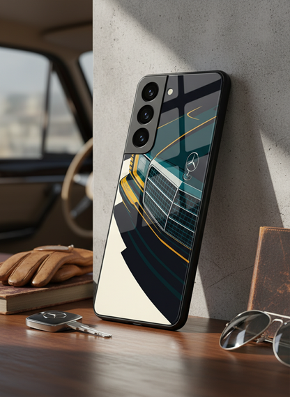 Minimal Car Sketch Premium Glass Back Cover For Galaxy S, A, M & F Series