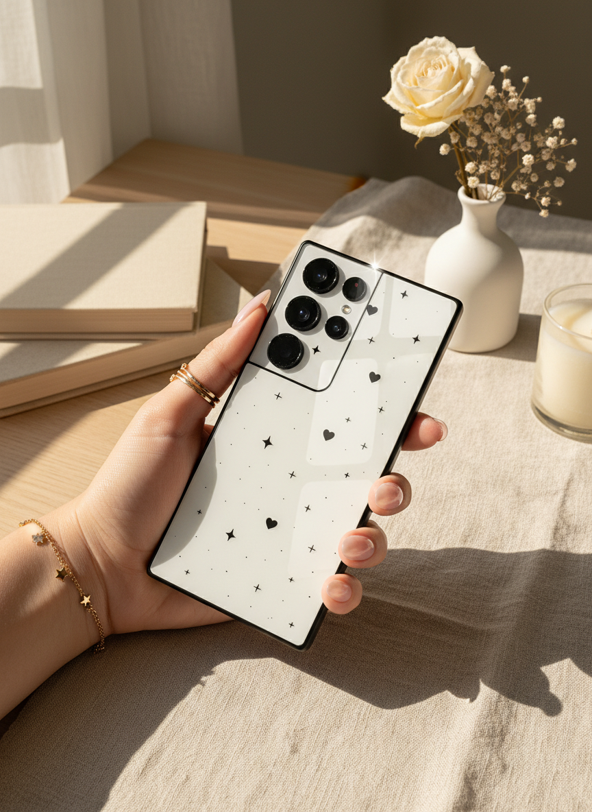 Minimal Love Premium Glass Back Cover For Galaxy S, A, M & F Series