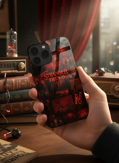 STRANGER THINGS- Red Realm Edit Premium Glass Back Cover For iPhone 11-17 Models