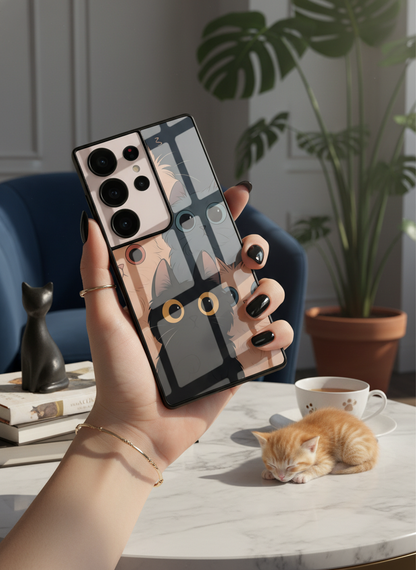 Kitty Mania  Premium Glass Back Cover For Galaxy S, A, M & F Series