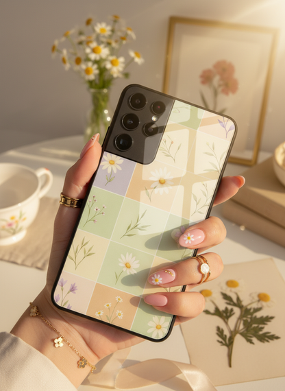 Sage Check Premium Glass Back Cover For Galaxy S, A, M & F Series