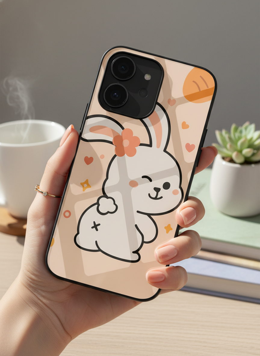 Bunny Pooh Premium Glass Back Cover For iPhone 11-17 Models