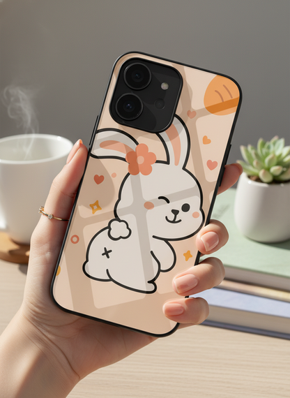 Bunny Pooh Premium Glass Back Cover For iPhone 11-17 Models