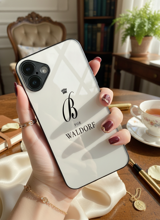 Gossip Girl Crowned Initials Premium Glass Back Cover For iPhone 11-17 Models