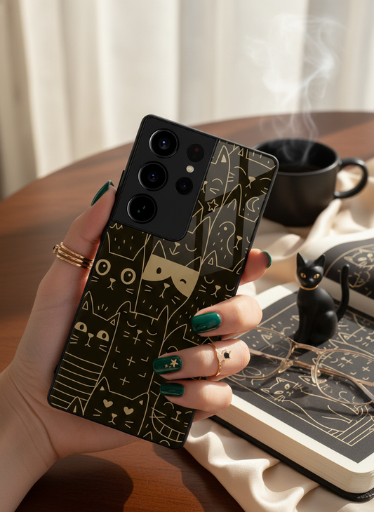 Meow You Too Premium Glass Back Cover For Galaxy S, A, M & F Series