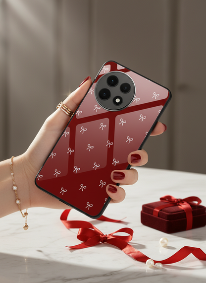 Red Bow Beaut Premium Glass Back Cover For One Plus 13, 12, 11, 10, Nord Series