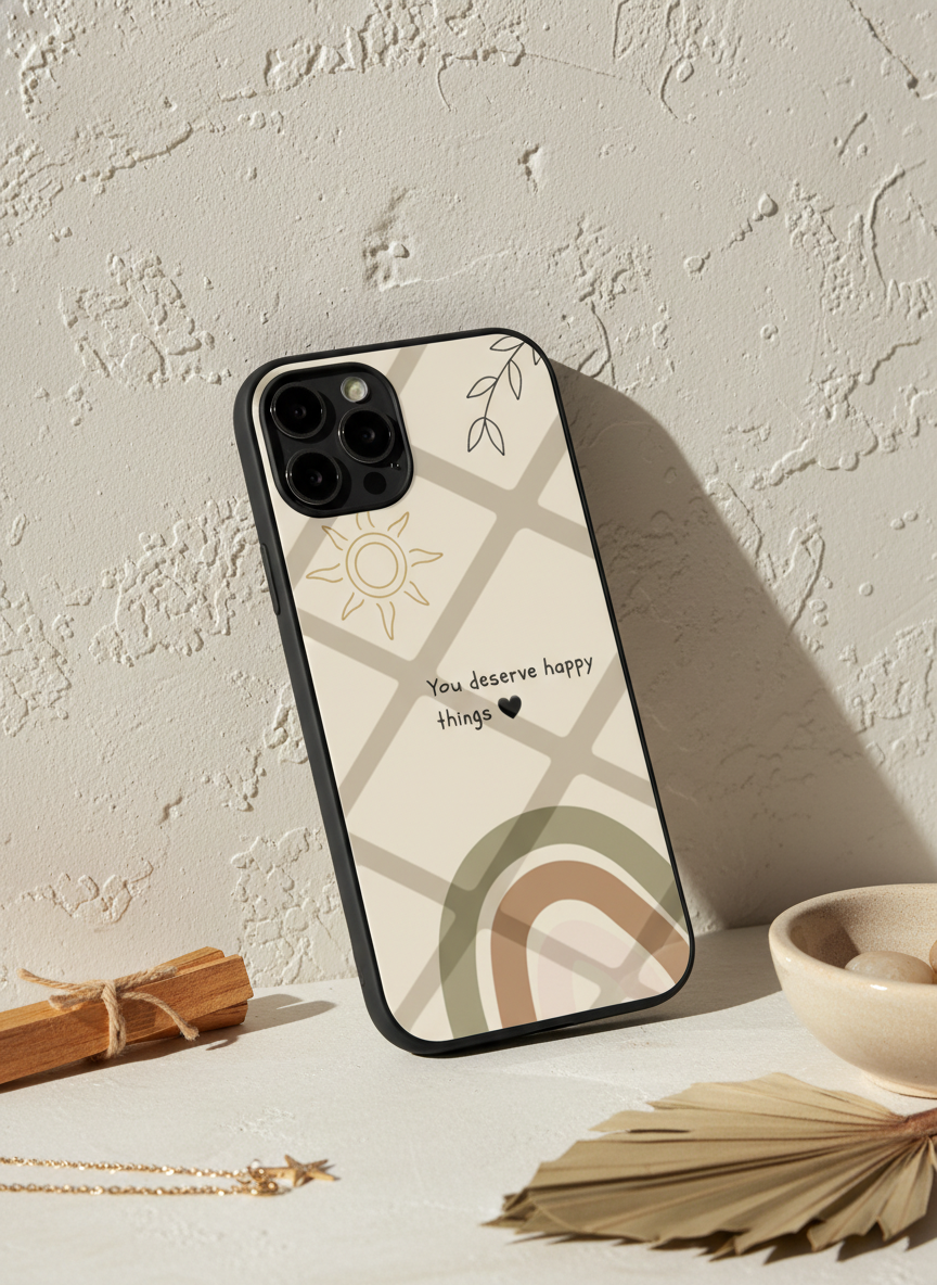 Happy Things Premium Glass Back Cover For iPhone 11-17 Models