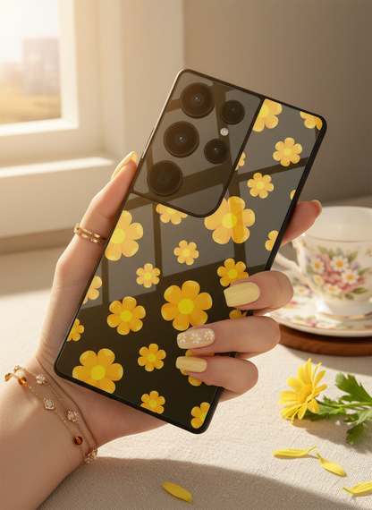 Daisy Yellow Premium Glass Back Cover For Galaxy S, A, M & F Series